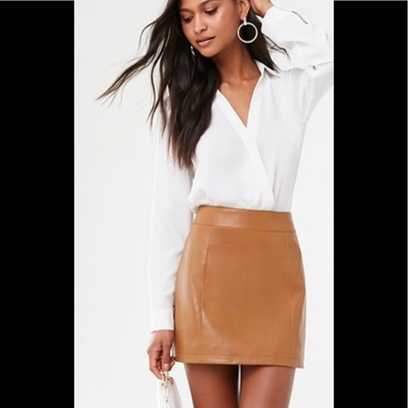 Forever 21 Dresses & Skirts - New! Forever 21 Camel faux leather mini skirt